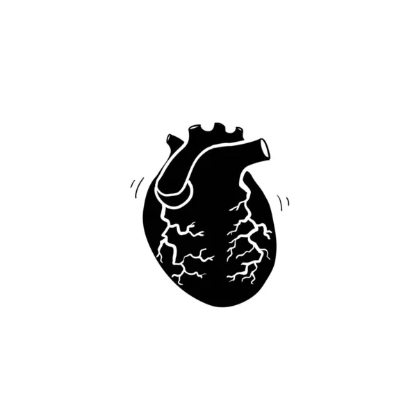 Bazgroły Ludzkiego Serca Anatomicznie Poprawne Serce Żylnej System Line Art — Wektor stockowy