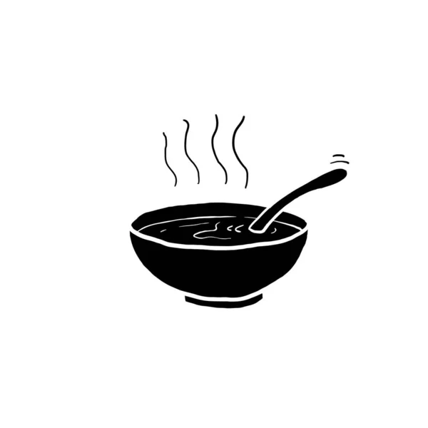 熱いスープの手のボウルのアイコンを描いた 味噌スープベクトルスケッチイラスト漫画 — ストックベクタ