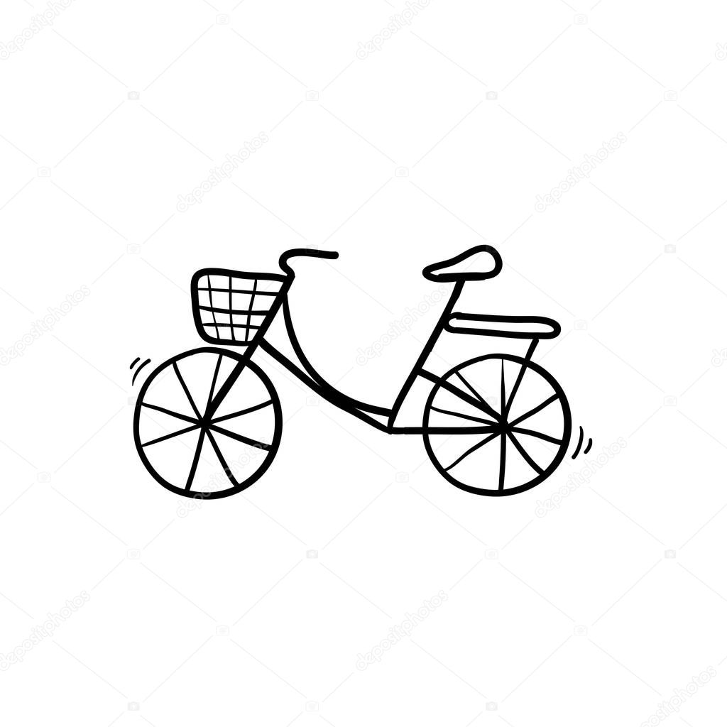 hand drawn doodle bicycle illustration with doodle cartoon style