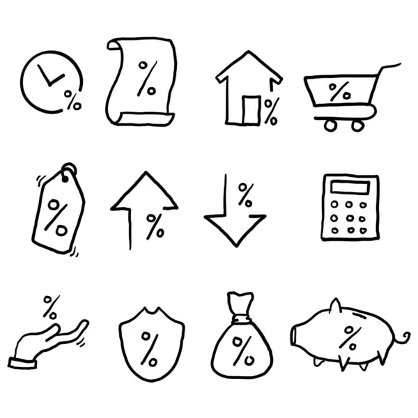 Mão Desenhada Conjunto Simples Empréstimo Related Vector Line Icons Taxa — Vetor de Stock