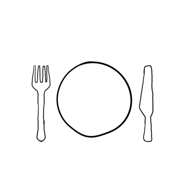 Hand Drawn Plate Knife Fork Icon Doodle — Stock Vector