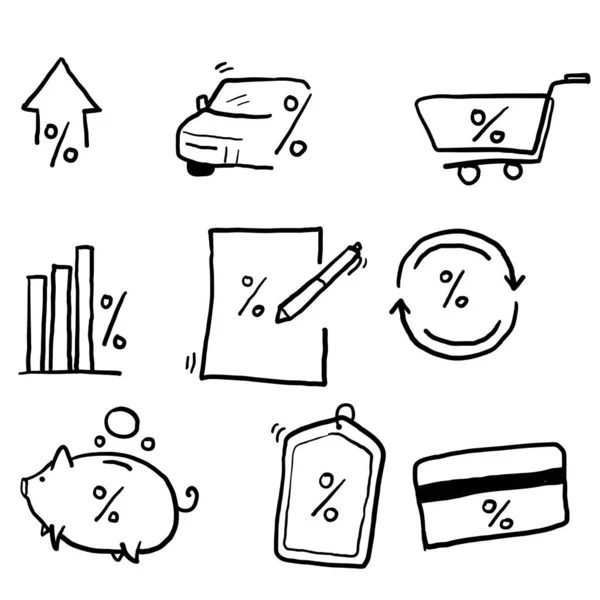 手工绘制的一套简单的贷款相关矢量线 投资计划 百分比图符号涂鸦风格 — 图库矢量图片