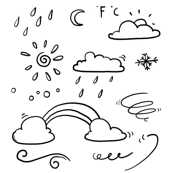 Hand Gezeichnet Doodle Wetter Sammlung Symbol Set Mit Linie Kunst — Stockvektor