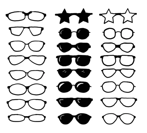 Ręcznie Rysowane Okulary Lato Oko Nosić Okulary Przeciwsłoneczne Szkła Akcesoria — Wektor stockowy