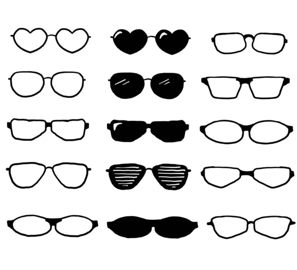 Hand Drawn Glasses Set Summer Eye Wear Sun Protection Sun — Stock Vector