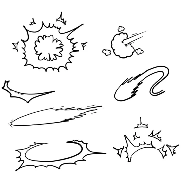 Doodle Comic Energie Explosie Cartoon Vlam Rook Wolk Snelheid Hit — Stockvector