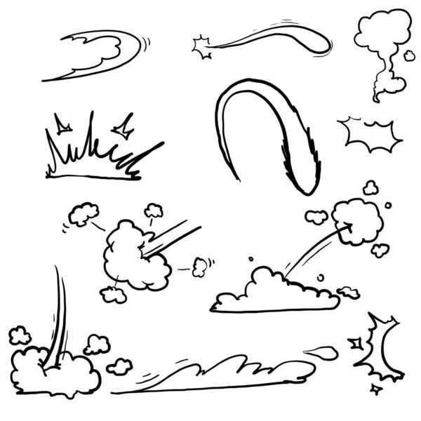 Doodle Explosión Energía Cómica Dibujos Animados Llama Humo Nube Velocidad — Archivo Imágenes Vectoriales
