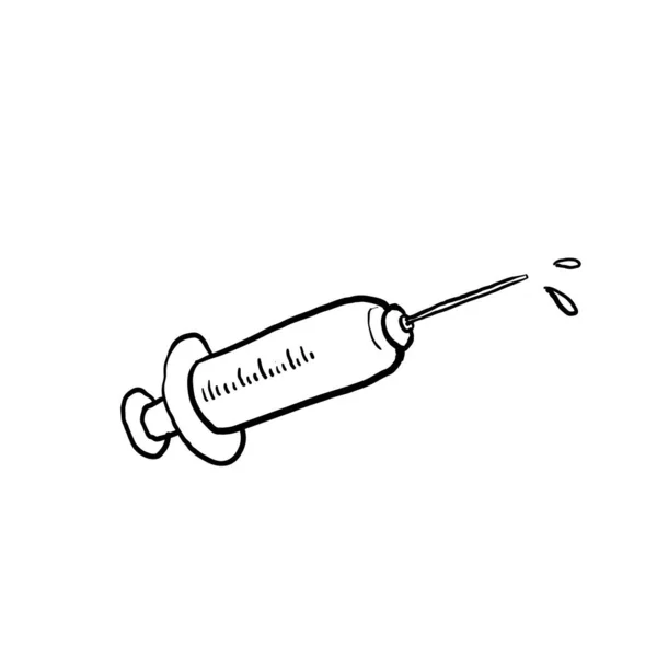 Handgezeichnete Spritze Impfstoff Illustration Doodle Symbol Vektor — Stockvektor