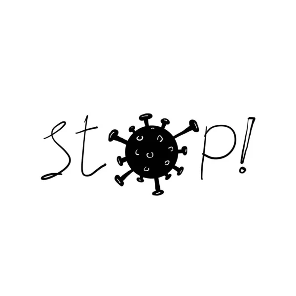 Doodle Stop Typographie Symbol Für Lockdown Pandemie Stoppen Novel Coronavirus — Stockvektor