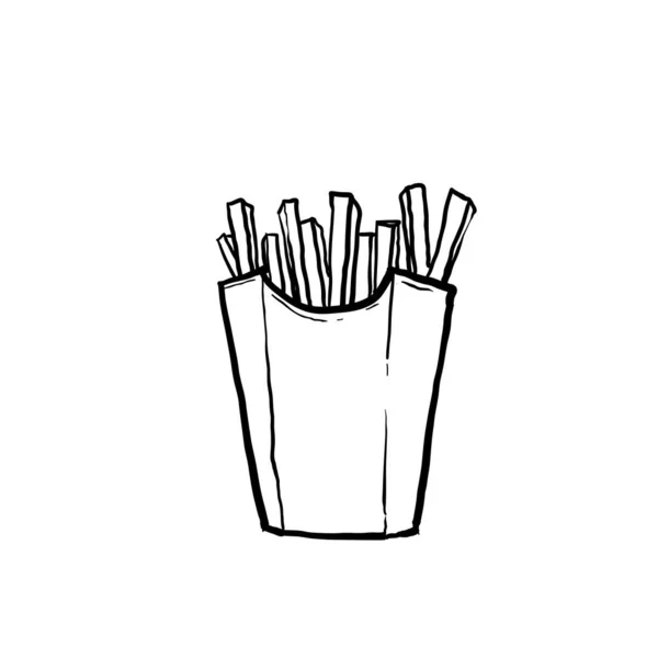 Handgezeichnete Französische Kartoffelpackschachtel Cartoon Fast Food Bratkartoffeln Isoliert Illustration Doodle — Stockvektor