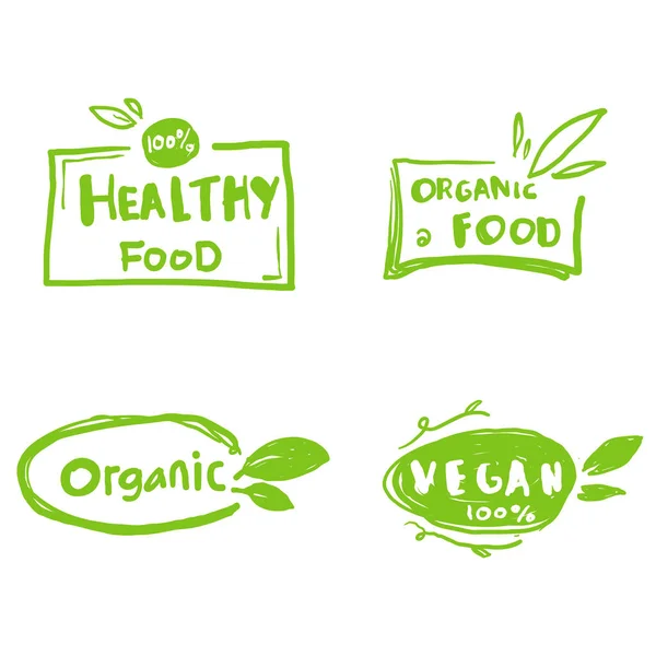 Coleção Vegan Eco Bio Orgânico Fresco Saudável 100 Por Cento — Vetor de Stock