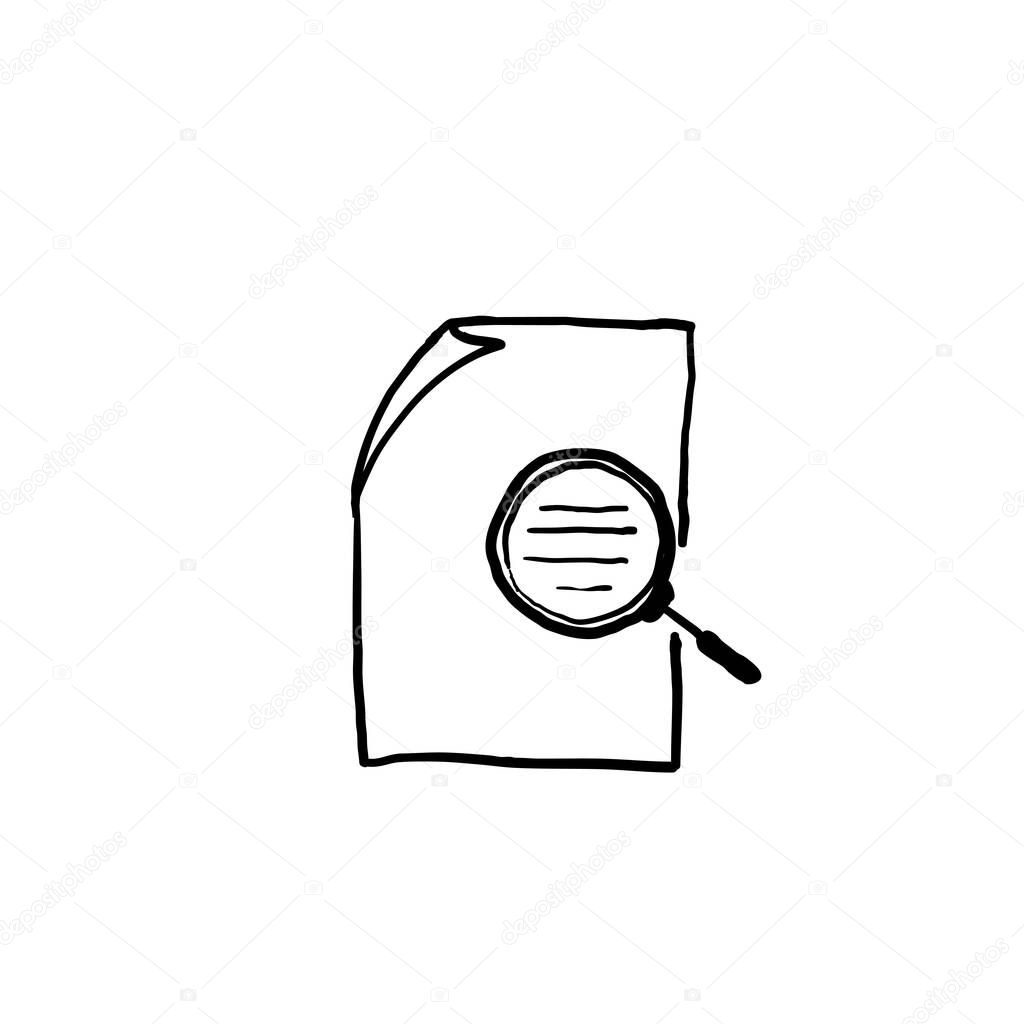 hand drawn Document inspection icon. Linear design symbol with thin line and doodle style vector style.