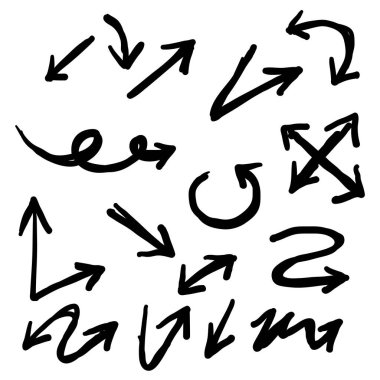 Karalama biçimi vektörü ile el çizilmiş ok koleksiyonu illüstrasyonu