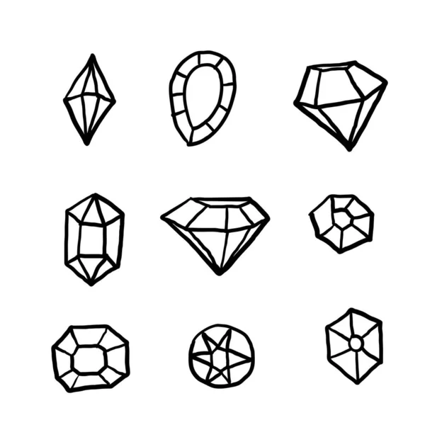 Mão Desenhada Gemstone Diamante Ilustração Vetor Isolado — Vetor de Stock