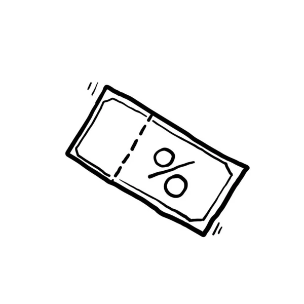 Handgezeichneter Einkaufsgutschein Oder Rabattticket Symbol Vector Illustration Doodle Stil — Stockvektor