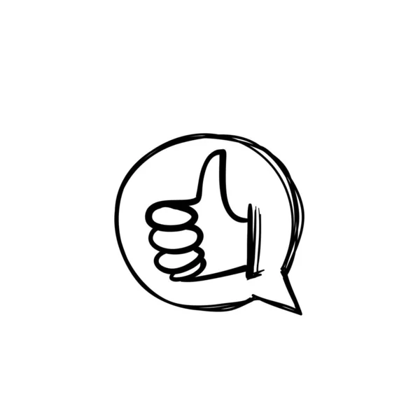 Ручной Рисунок Большого Пальца Вверх Символа Иллюстрации Значок Кнопки Каракулями — стоковый вектор