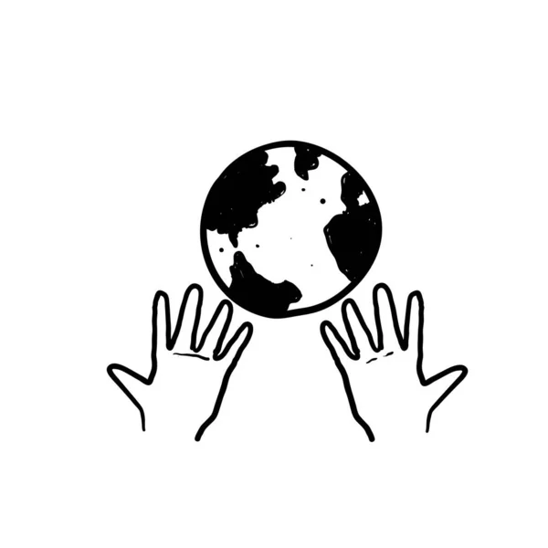 Globe Dessiné Main Dans Symbole Illustration Main Pour Sauver Icône — Image vectorielle