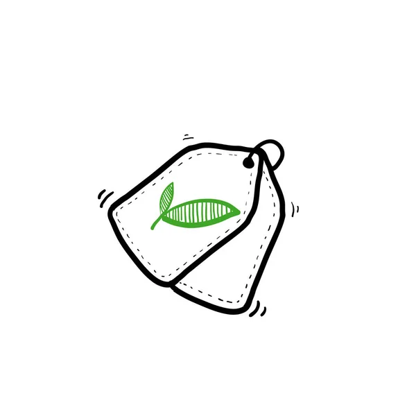 Hand Getrokken Prijskaartje Label Groen Blad Plant Illustratie Geïsoleerde Doodle — Stockvector