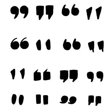 El çizimi alıntılar simgeleri. Tırnak işaretleri virgül, konuşma alıntısı açıklama simgesi ve alıntı virgülleri veya konuşma tırnak işareti.