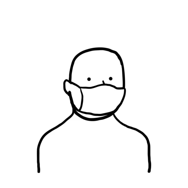 Handgezeichneter Mann Mit Medizinischer Gesichtsmaske Doodle Stil — Stockvektor