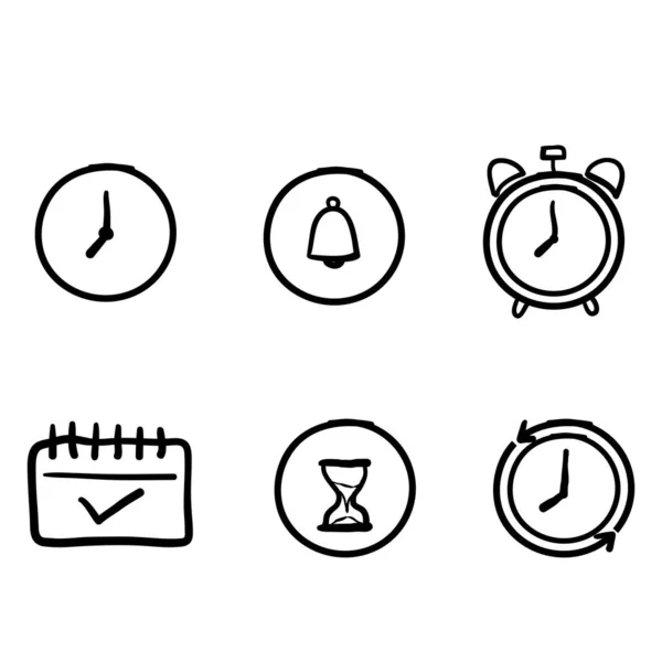 Calendario Dibujado Mano Conjunto Iconos Línea Relacionados Con Reloj Iconos — Vector de stock