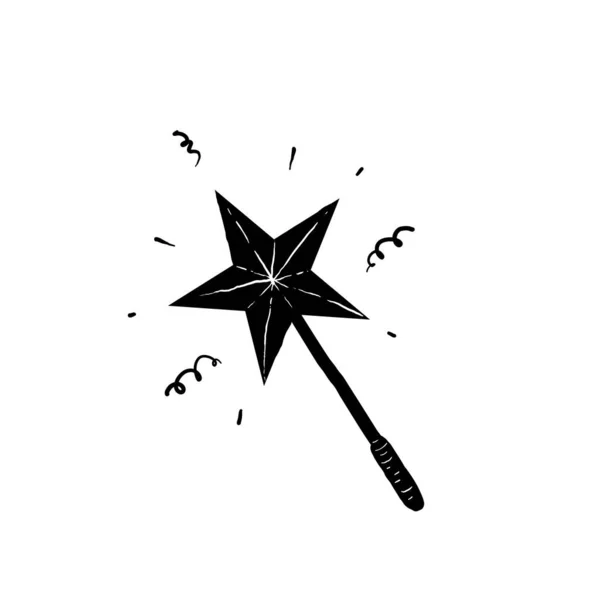 Hand Drawn Sparkle Magic Wand Illustration Doodle Style Vector — Stock Vector