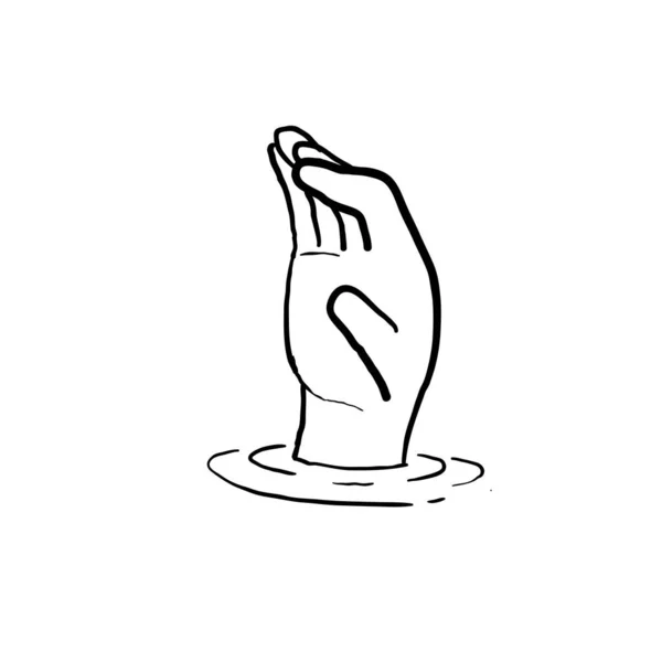 Рука Тягне Людей Тонуть Під Водою Просячи Про Допомогу Каракулі — стоковий вектор