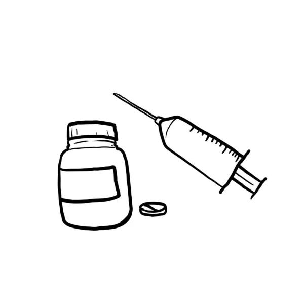 Hand Getrokken Pil Drugs Spuiten Illustratie Vector — Stockvector