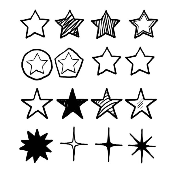 hand drawn Star icons. Sparkles, shining burst. Vector symbols star isolated on white background.doodle
