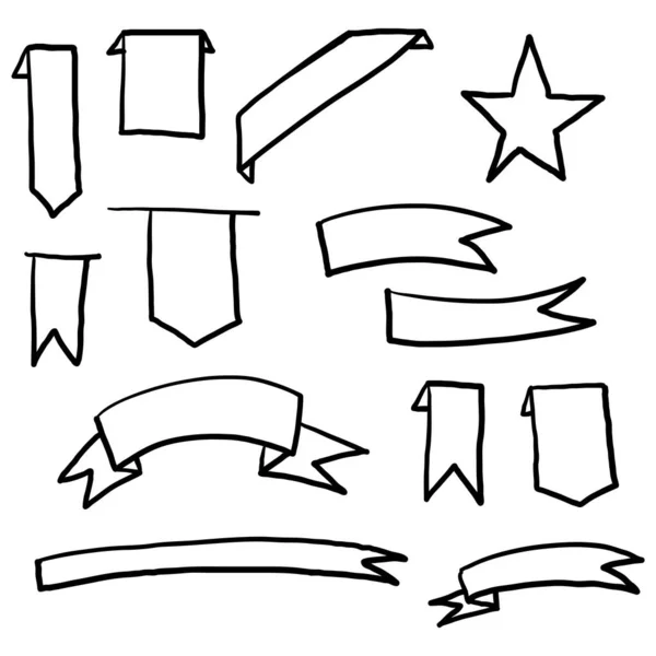 Met Hand Getrokken Lintelementen Sterrensprong Label Traditioneel Moderne Eenvoudige Linten — Stockvector