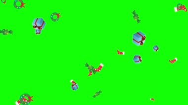 Yeşil ekran arkaplanlı düşen noel süsleri