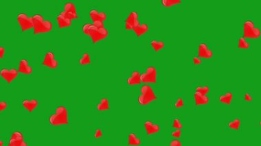 Yeşil ekran arkaplanlı kırmızı kalpler hareket grafikleri