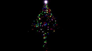 Koyu arkaplan ile noel ağacı oluşturan renk yıldızları