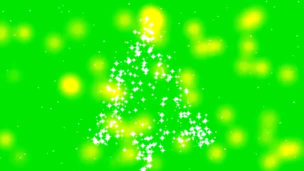 Vánoční stromeček hvězdy a třpytivé světla se zeleným pozadí obrazovky — Stock video