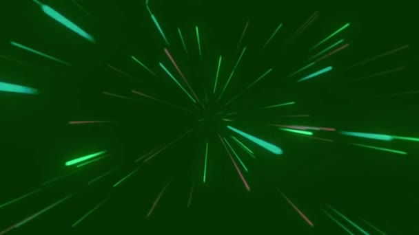 Цветные Лучи Движения Графики Зеленым Фоном Экрана — стоковое видео