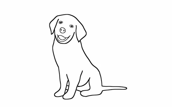 Mooie Zittende Hond Digitale Tekening Effen Witte Achtergrond Stockafbeelding