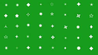 Yeşil ekran arka planına sahip 40 tip parıldayan yıldız