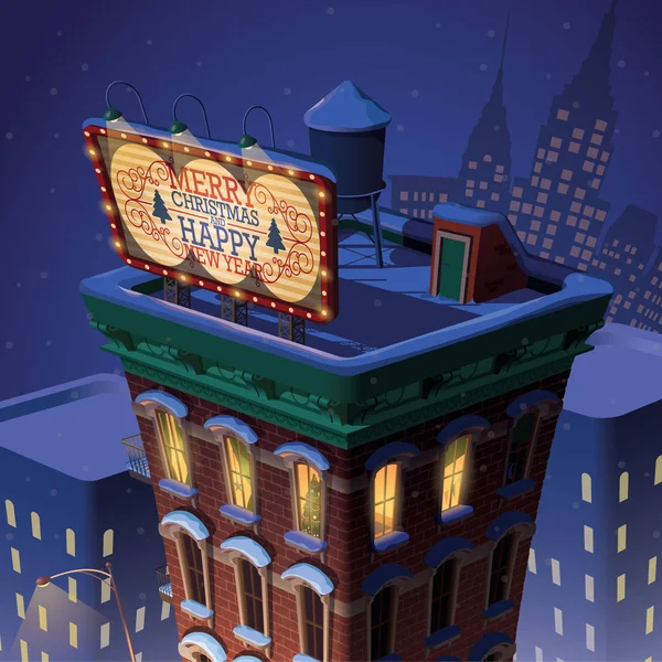 Frohe Weihnachten und ein gutes neues Jahr Plakatwand auf New York Gebäude — Stockvektor