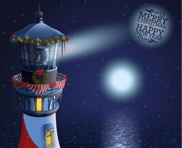 クリスマス装飾の灯台 — ストックベクタ