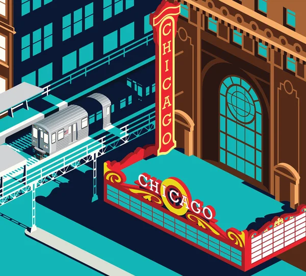 Chicago théâtre et métro train — Image vectorielle