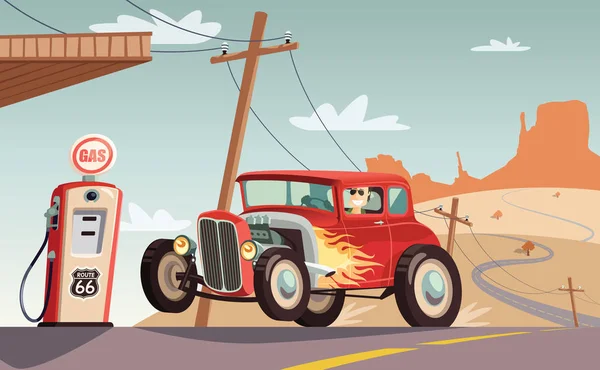 Hot rod araba Route 66 Çölü'nde
