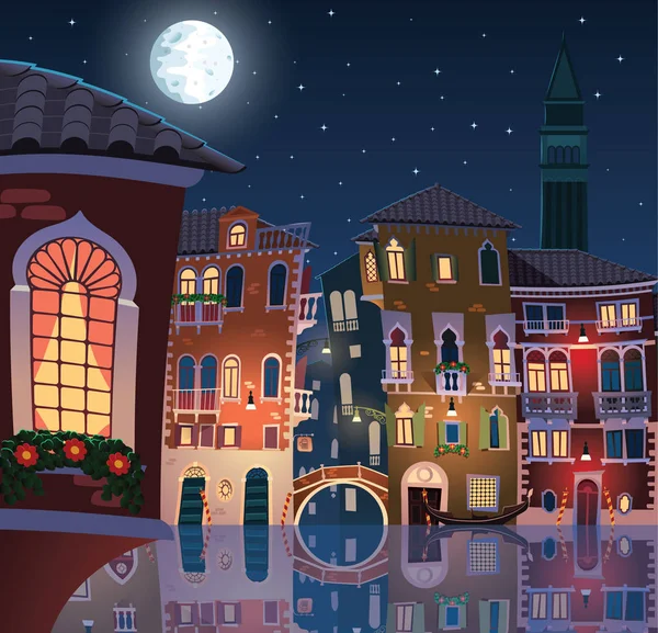 Night in the old town of Venice — Stock Vector