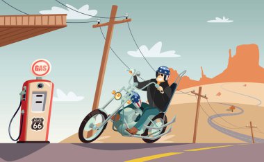 Chopper motosiklet Route 66 Çölü'nde