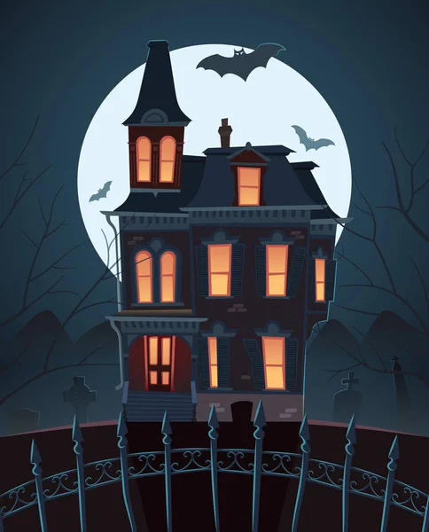 Casa de miedo a la luz de la luna — Vector de stock