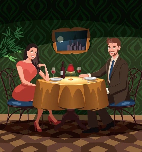 两个恋人约会在一家餐馆 — 图库矢量图片