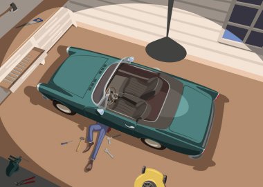 Otomatik mekanik arabasını garaja onarır