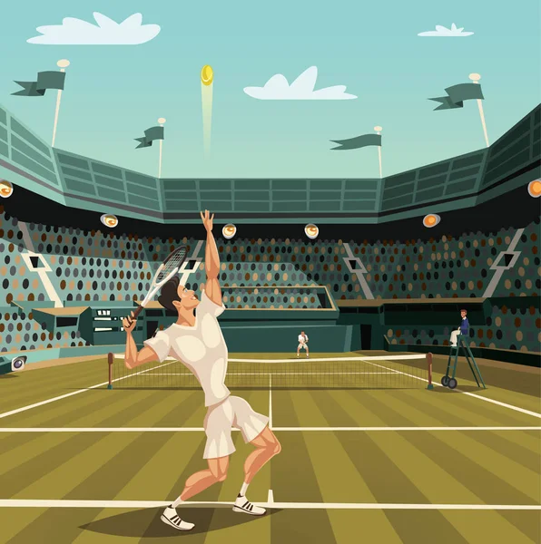 Jugador de tenis que sirve en el torneo Grand Slam para ganar — Vector de stock