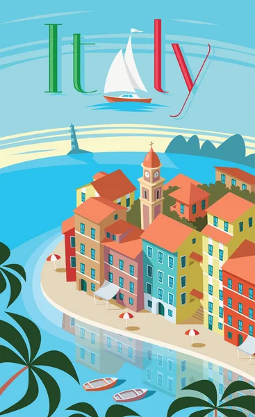 Italiaanse kustplaats Portofino landschap — Stockvector