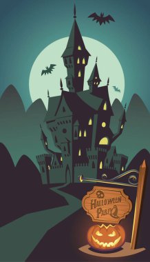 Ay ışığı Spooky Halloween kalesinde