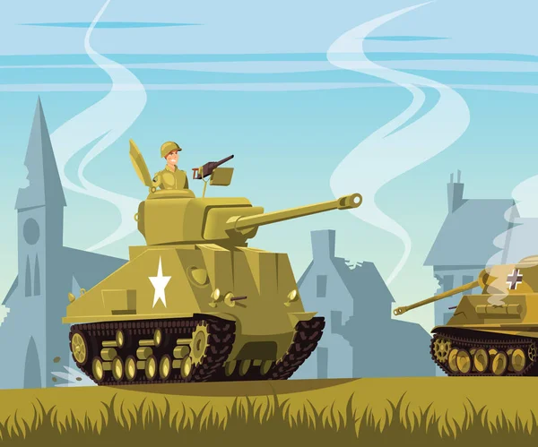 Tanque Americano Campo Batalla Segunda Guerra Mundial — Vector de stock